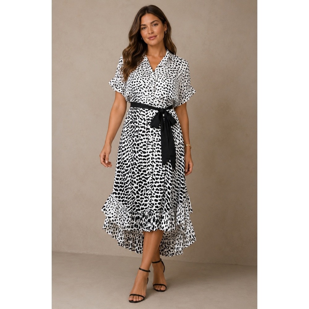 Anthro‎ COREY LYNN CALTER Maxi Shirtdress L Pockets Ruffle Wedding Preppy Boho